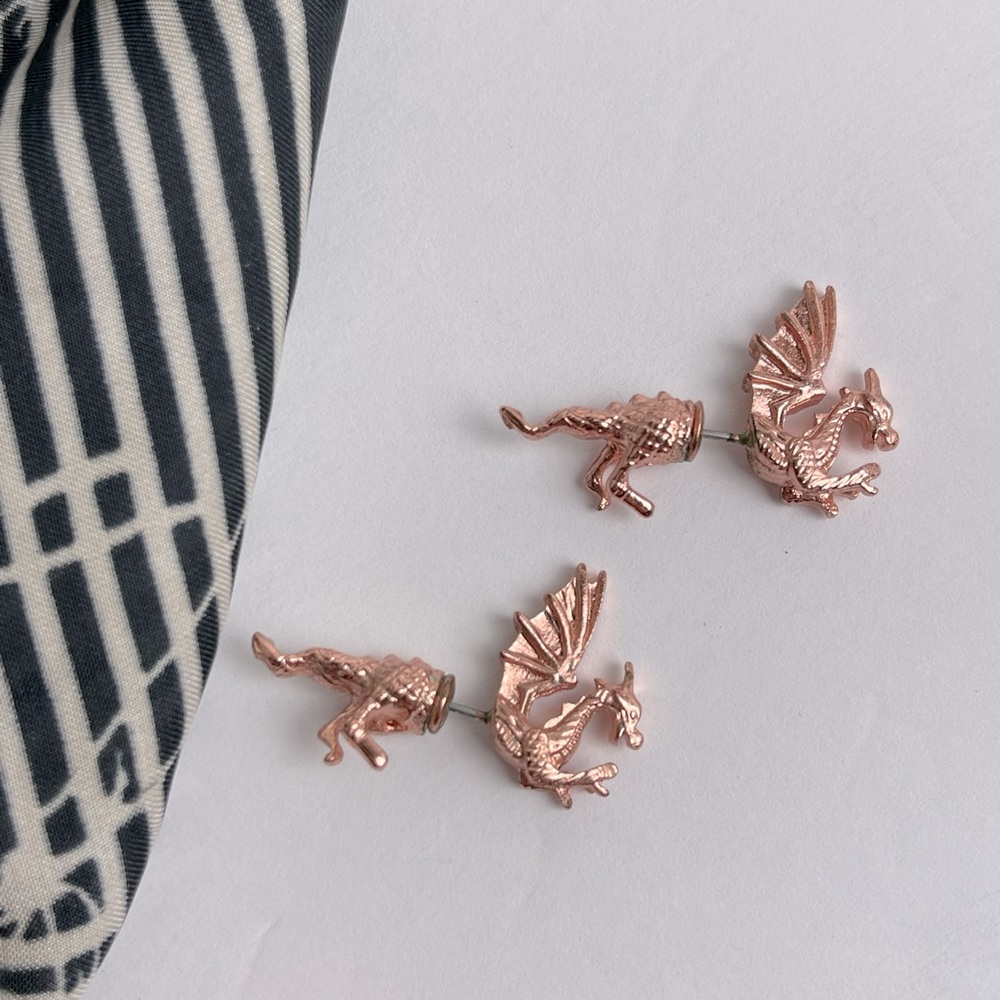 Rose gold dragon earrings